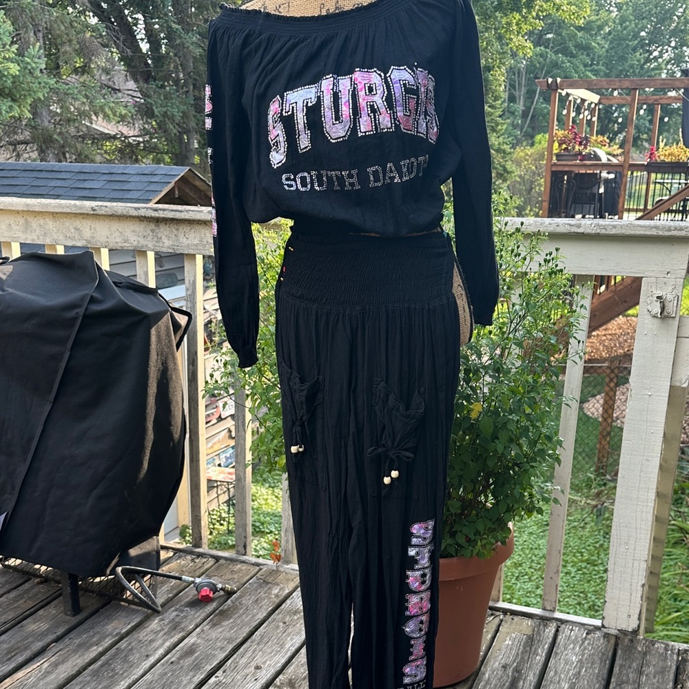 Black Sturgis South Dakota Off-Shoulder Top and Pants Set